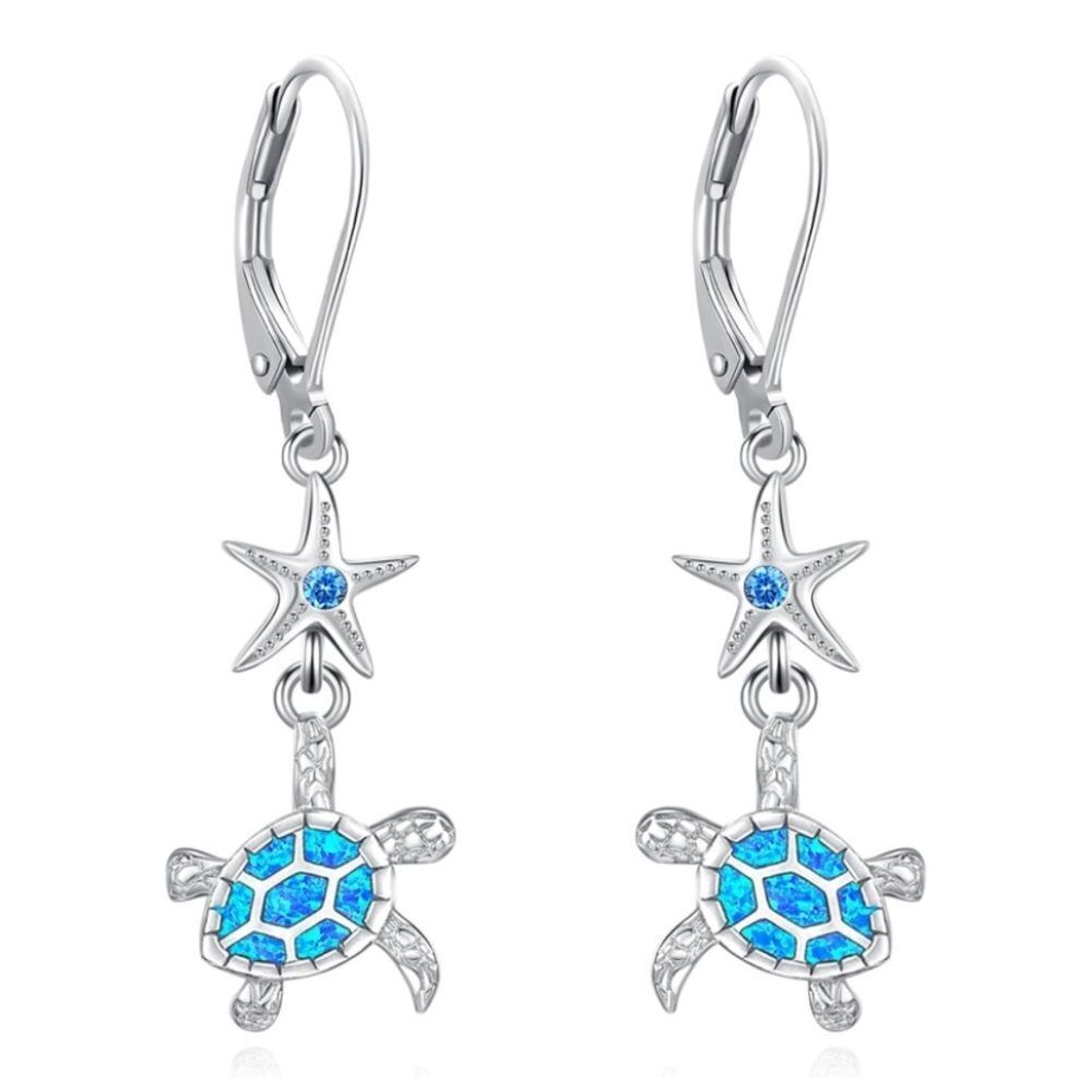 Opal and Topaz Turtles Starfish Ocean Earrings